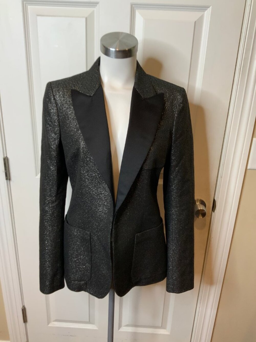 Faith Connexion Black Silver Glitter Blazer, Size 10 | 42